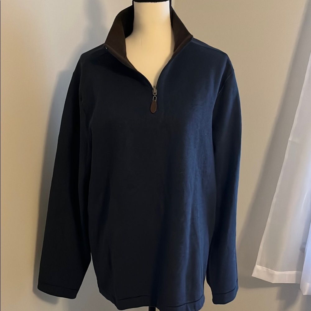 Men's Navy Blue and brown reversible Half-Zip Sweater